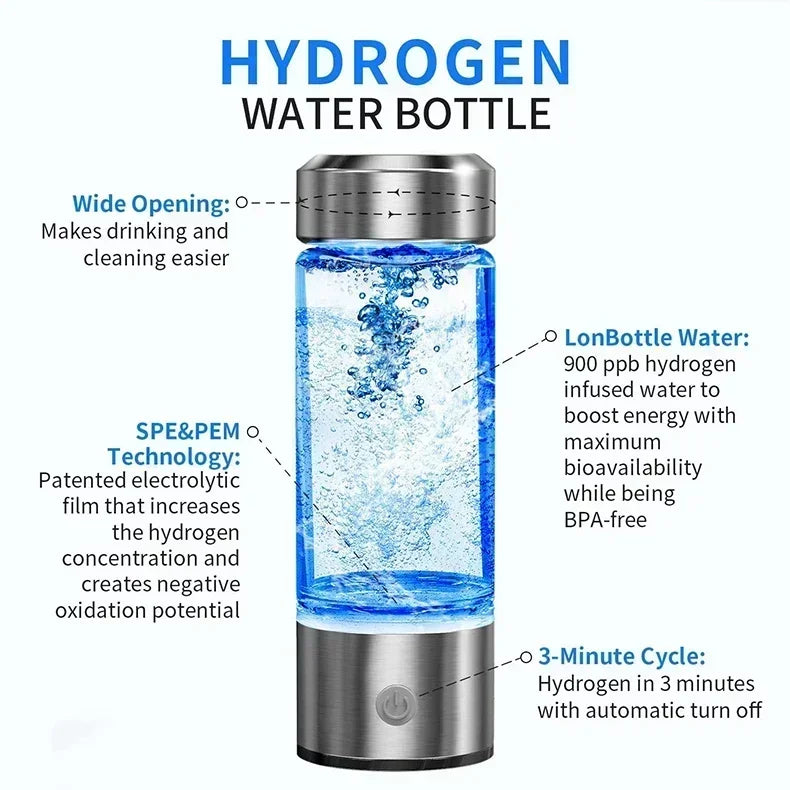 Hydrogen-Rich Water Cup Electric Hydrogen Rich Water Generator Bottle Titanium Quality Filter Portable Antioxidant Lonizer 420ml