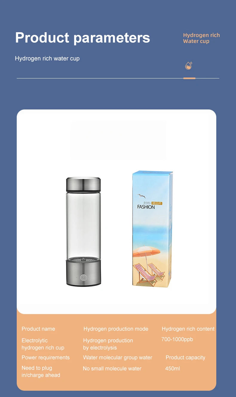 1pc 450ml Portable Hydrogen Water Generator 3 Minutes Mode High Concentration Hydrogen Water Generator