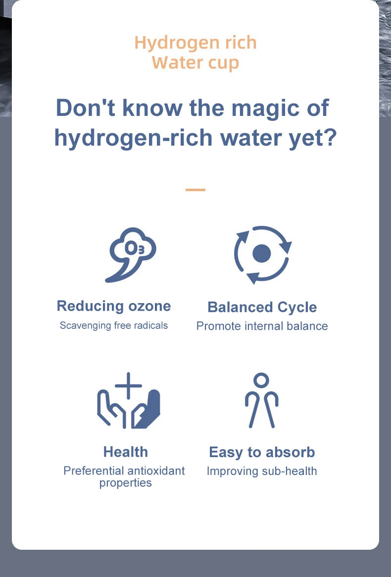 1pc 450ml Portable Hydrogen Water Generator 3 Minutes Mode High Concentration Hydrogen Water Generator